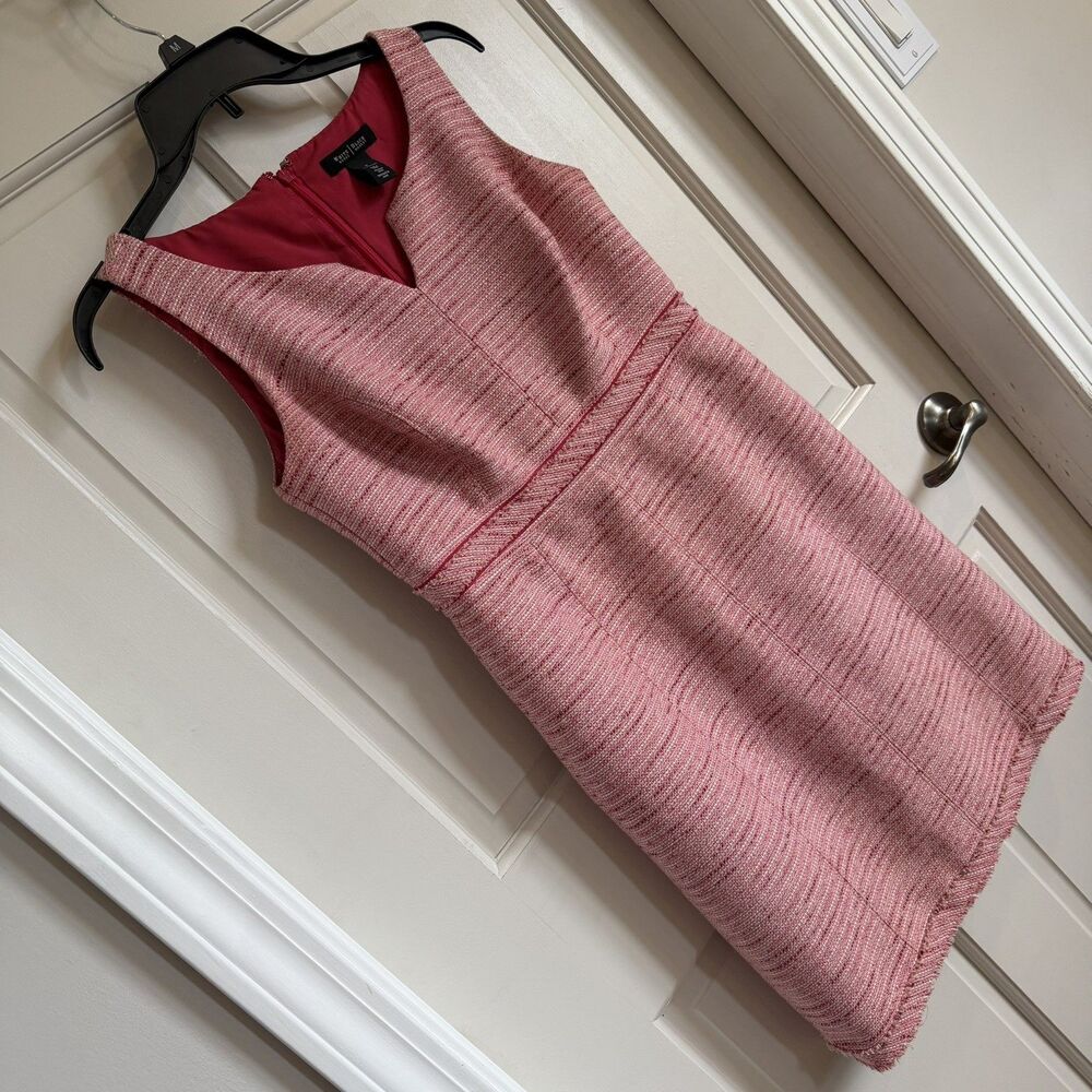 WHBM Womens Dress Size 0 Pink Tweed Shift Lined Sleeveless Old Money
